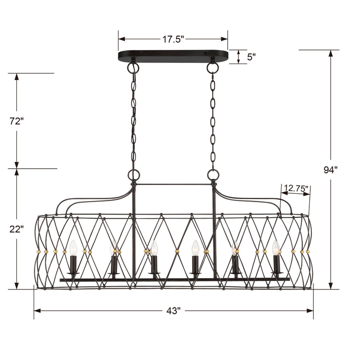 Crystorama ZUC-A9037-EB-GA Six Light Chandelier, English Bronze + Antique Gold