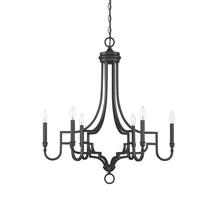 Meridian M10083MBK Six Light Chandelier, Matte Black