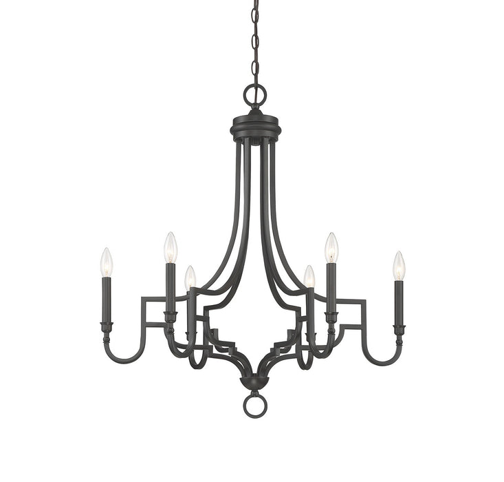 Meridian M10083MBK Six Light Chandelier, Matte Black