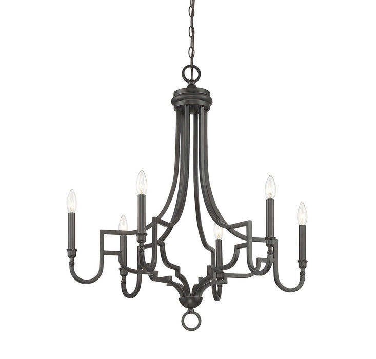 Meridian M10083MBK Six Light Chandelier, Matte Black