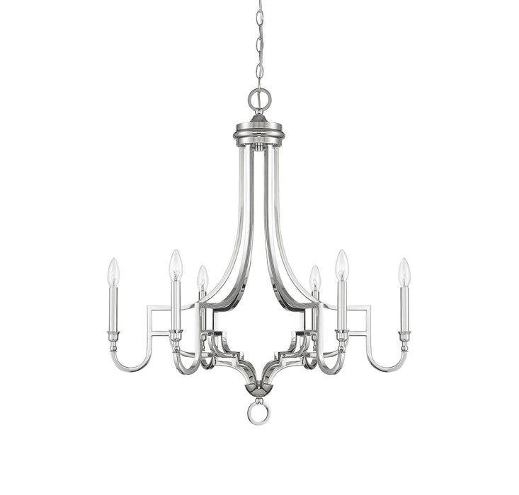 Meridian M10083PN Six Light Chandelier, Polished Nickel