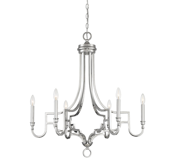 Meridian M10083PN Six Light Chandelier, Polished Nickel