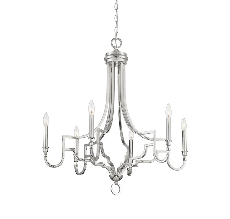 Meridian M10083PN Six Light Chandelier, Polished Nickel