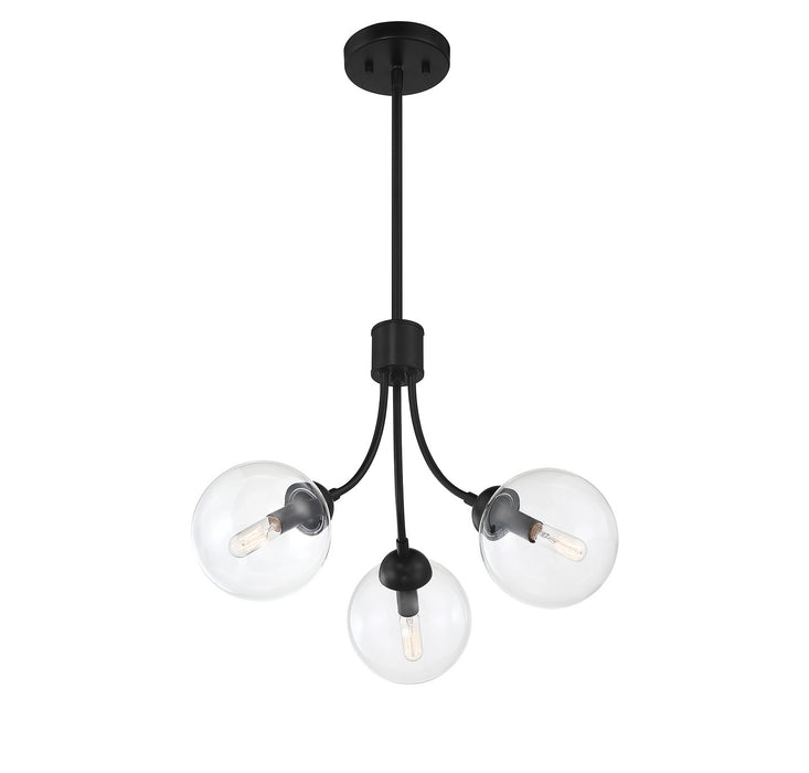Meridian M10057MBK Three Light Chandelier, Matte Black