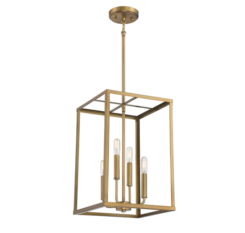 Meridian M30008NB Four Light Pendant, Natural Brass