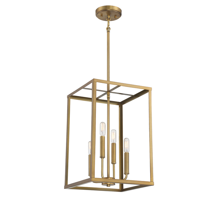 Meridian M30008NB Four Light Pendant, Natural Brass