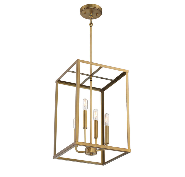 Meridian M30008NB Four Light Pendant, Natural Brass