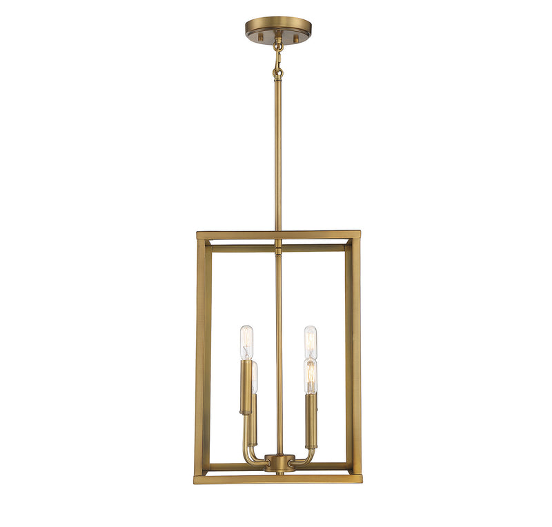 Meridian M30008NB Four Light Pendant, Natural Brass