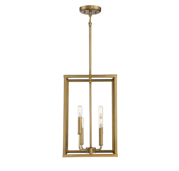 Meridian M30008NB Four Light Pendant, Natural Brass