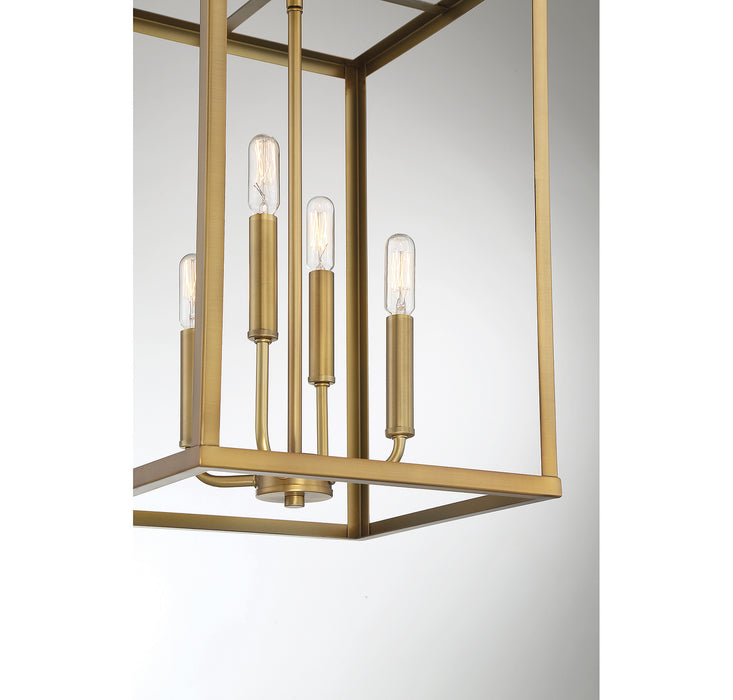 Meridian M30008NB Four Light Pendant, Natural Brass