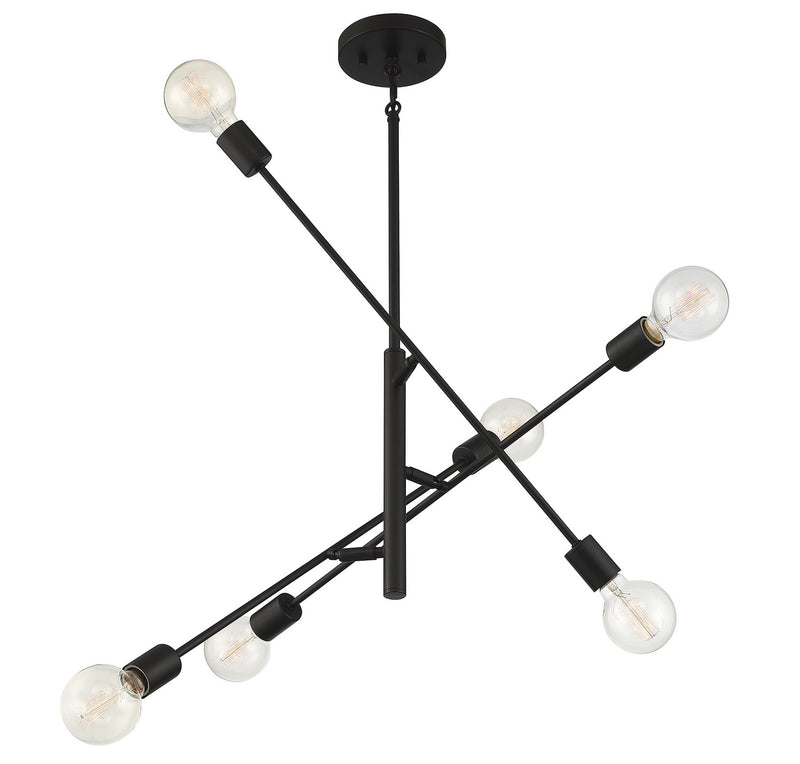Meridian M10084MBK Six Light Chandelier, Matte Black