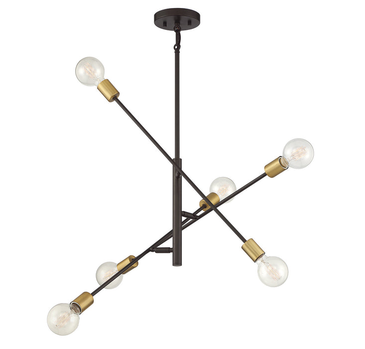 Meridian M10084ORBNB Six Light Chandelier, Oil Rubbed Bronze with Natural Brass