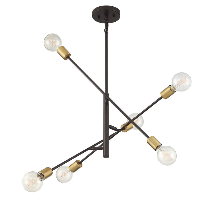 Meridian M10084ORBNB Six Light Chandelier, Oil Rubbed Bronze with Natural Brass