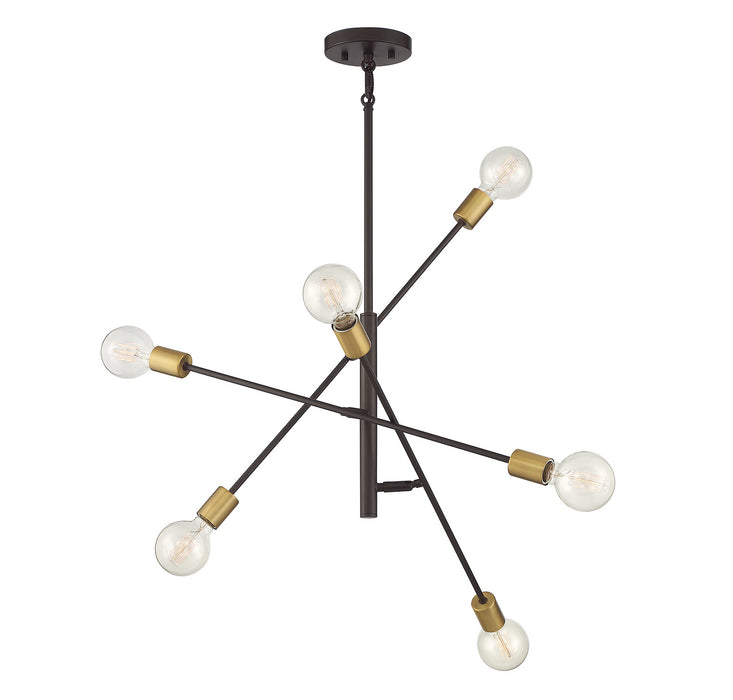 Meridian M10084ORBNB Six Light Chandelier, Oil Rubbed Bronze with Natural Brass