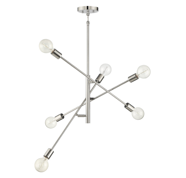 Meridian M10084PN Six Light Chandelier, Polished Nickel