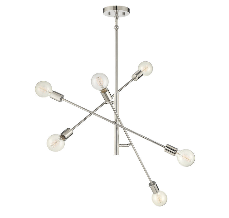Meridian M10084PN Six Light Chandelier, Polished Nickel