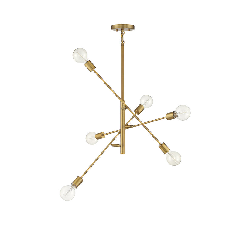 Meridian M10084NB Six Light Chandelier, Natural Brass