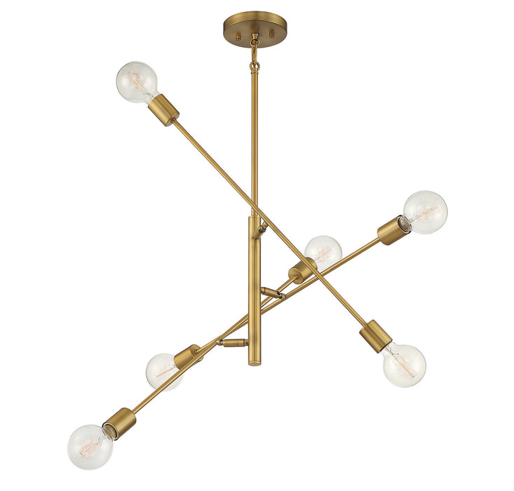 Meridian M10084NB Six Light Chandelier, Natural Brass