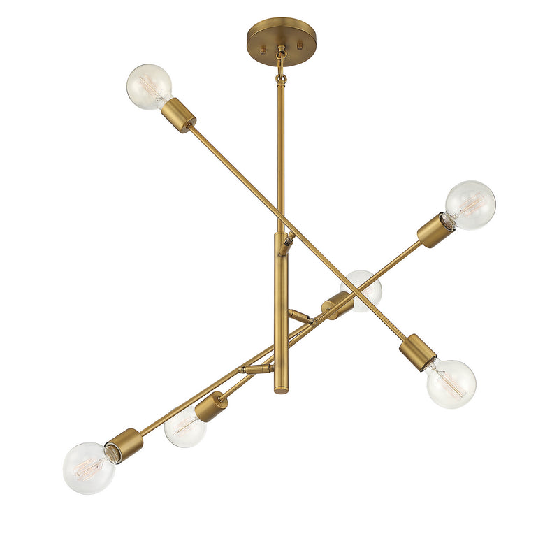 Meridian M10084NB Six Light Chandelier, Natural Brass