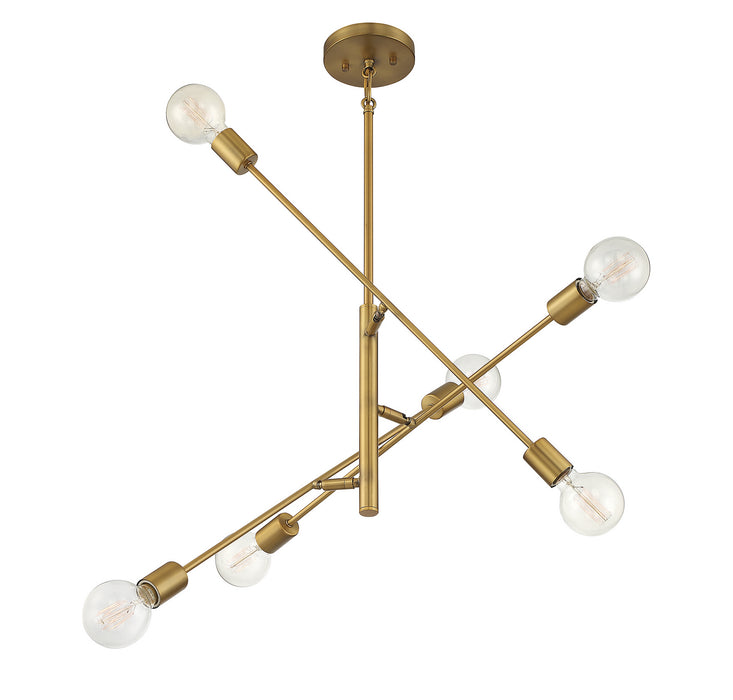 Meridian M10084NB Six Light Chandelier, Natural Brass