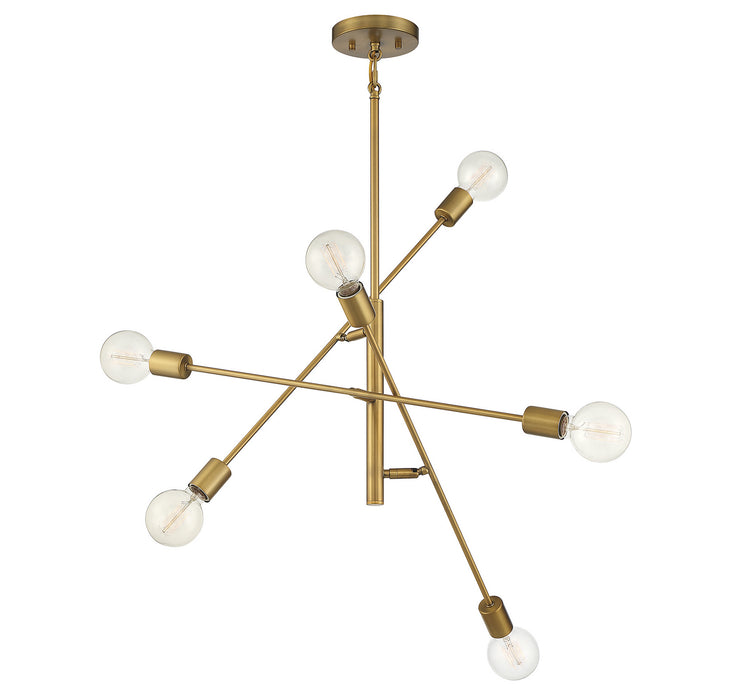 Meridian M10084NB Six Light Chandelier, Natural Brass