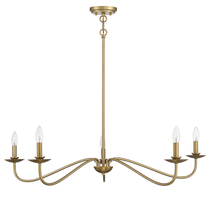 Meridian M10085NB Five Light Chandelier, Natural Brass