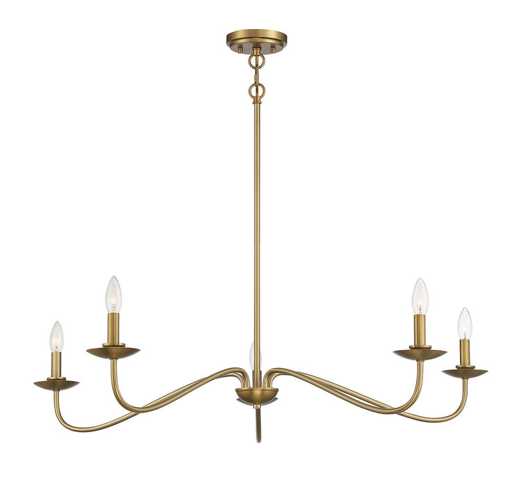 Meridian M10085NB Five Light Chandelier, Natural Brass