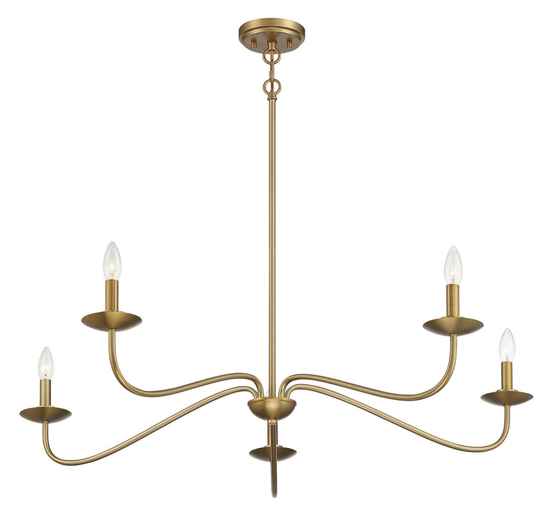 Meridian M10085NB Five Light Chandelier, Natural Brass
