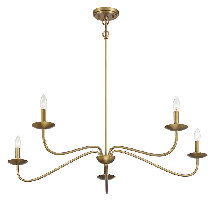 Meridian M10085NB Five Light Chandelier, Natural Brass