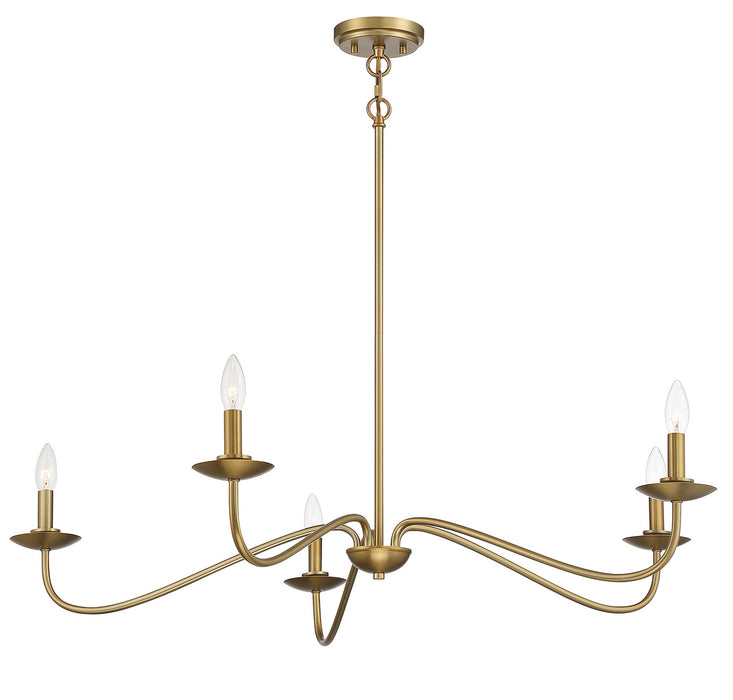 Meridian M10085NB Five Light Chandelier, Natural Brass