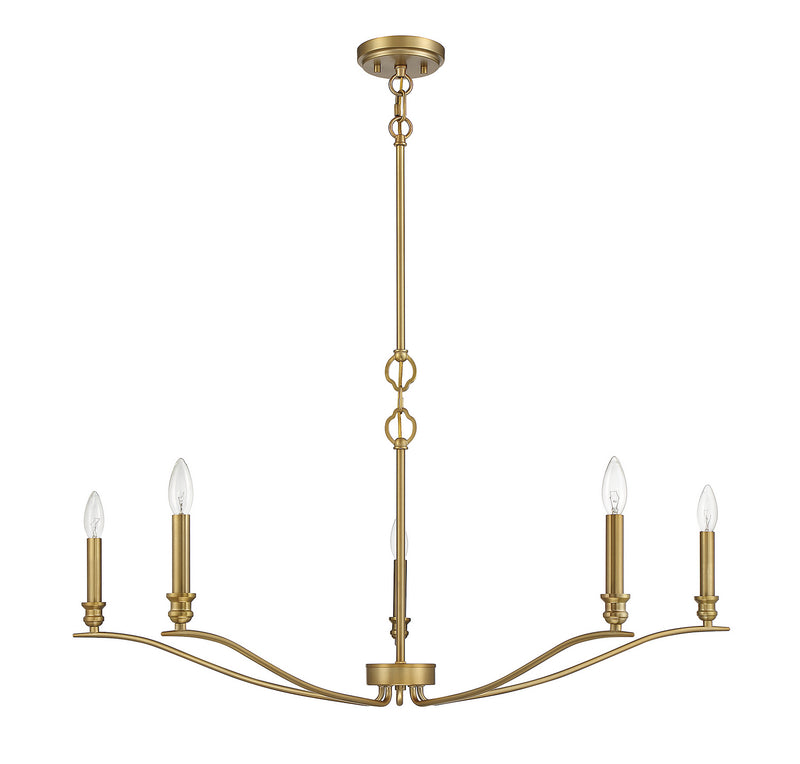 Meridian M10086NB Five Light Chandelier, Natural Brass