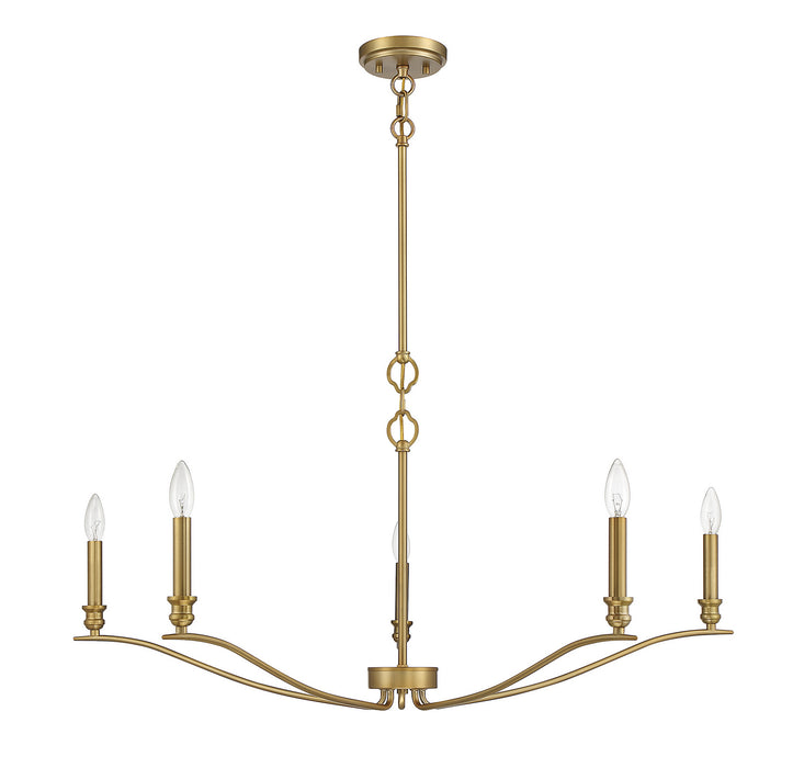 Meridian M10086NB Five Light Chandelier, Natural Brass