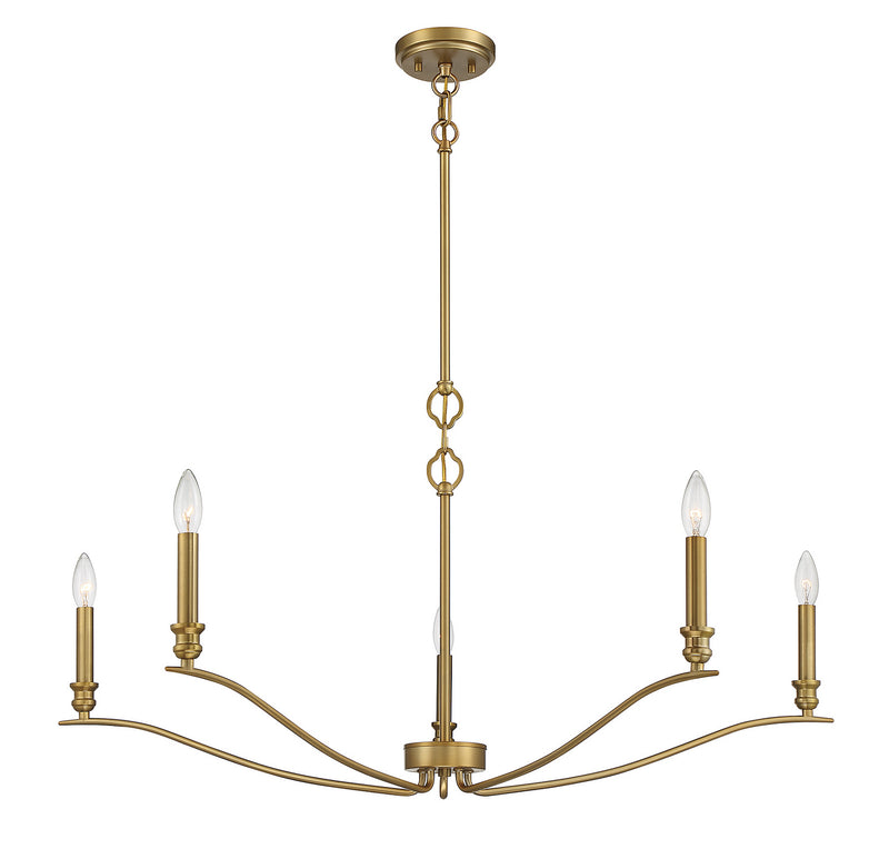 Meridian M10086NB Five Light Chandelier, Natural Brass