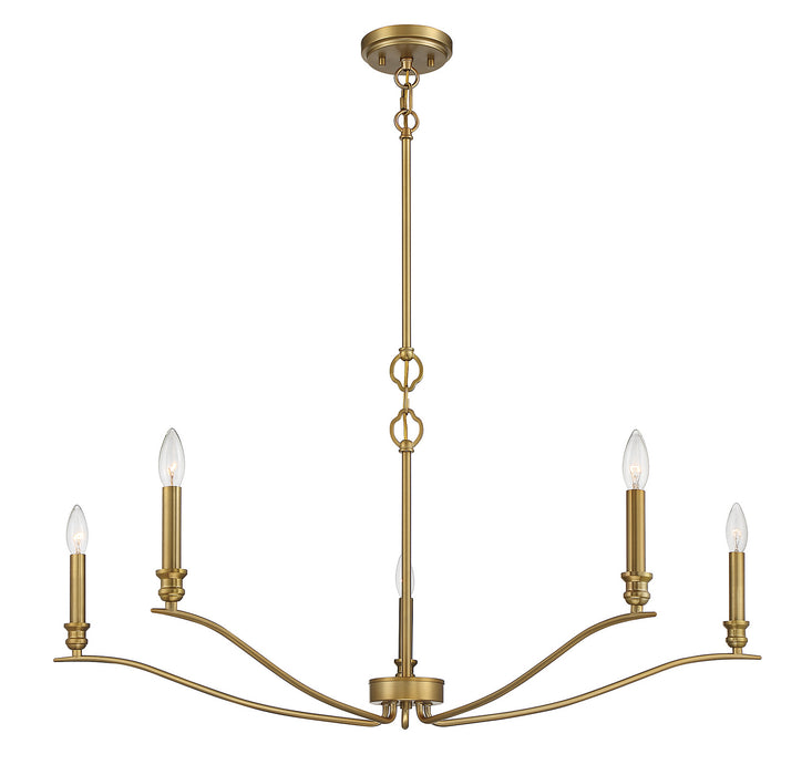 Meridian M10086NB Five Light Chandelier, Natural Brass