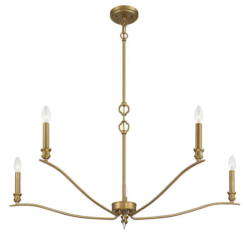 Meridian M10086NB Five Light Chandelier, Natural Brass