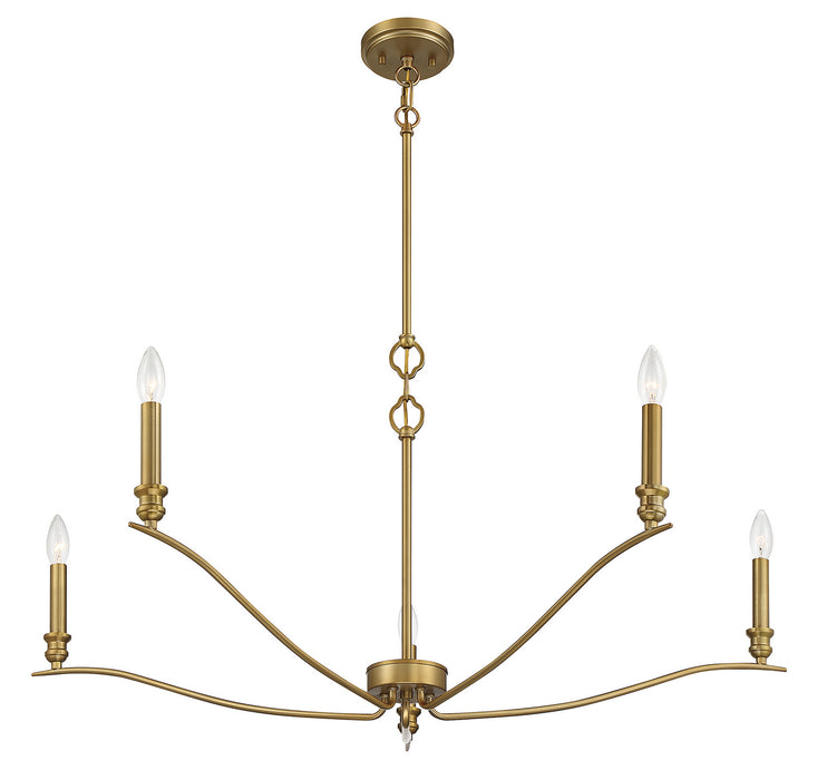 Meridian M10086NB Five Light Chandelier, Natural Brass