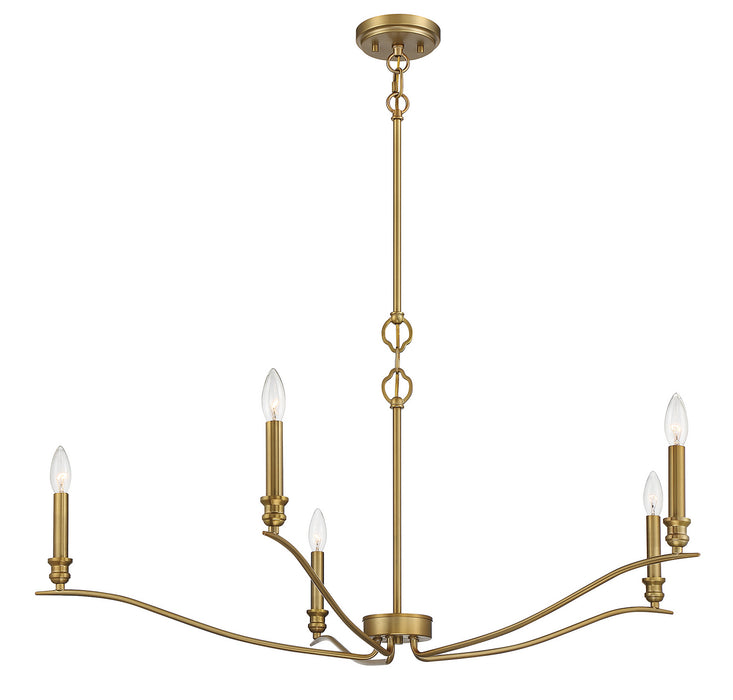 Meridian M10086NB Five Light Chandelier, Natural Brass