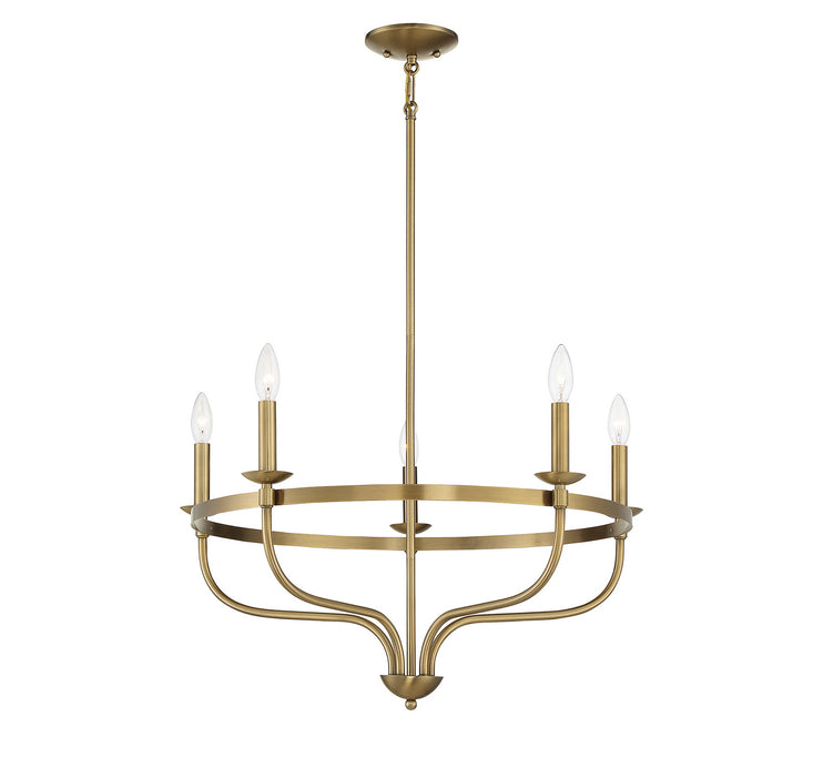 Meridian M10087NB Five Light Chandelier, Natural Brass