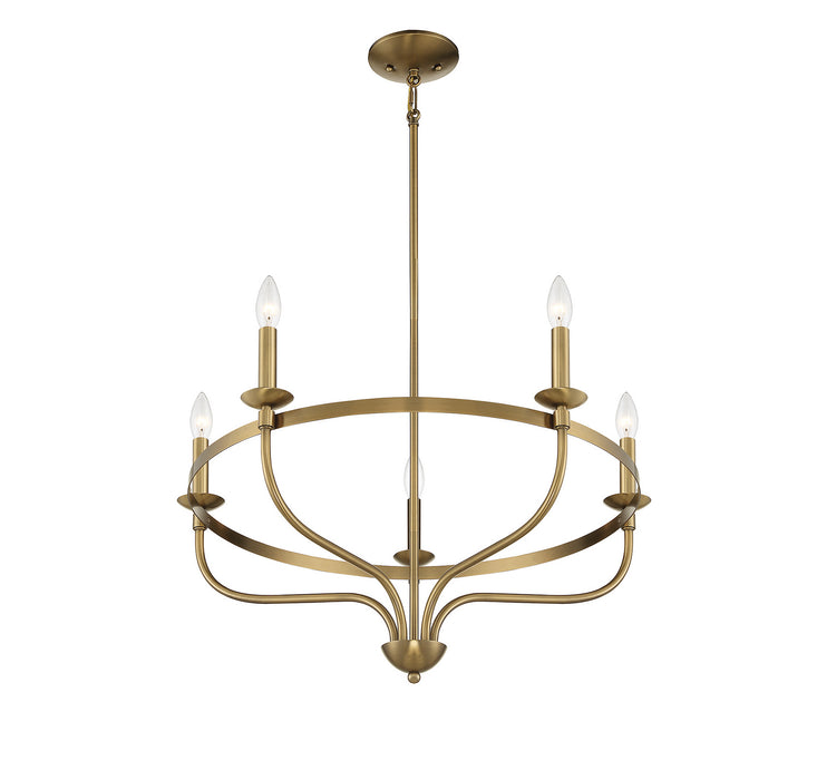 Meridian M10087NB Five Light Chandelier, Natural Brass