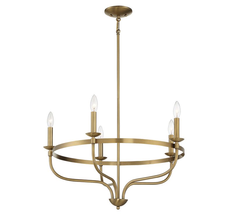 Meridian M10087NB Five Light Chandelier, Natural Brass