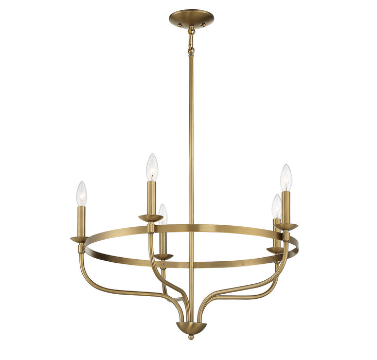 Meridian M10087NB Five Light Chandelier, Natural Brass