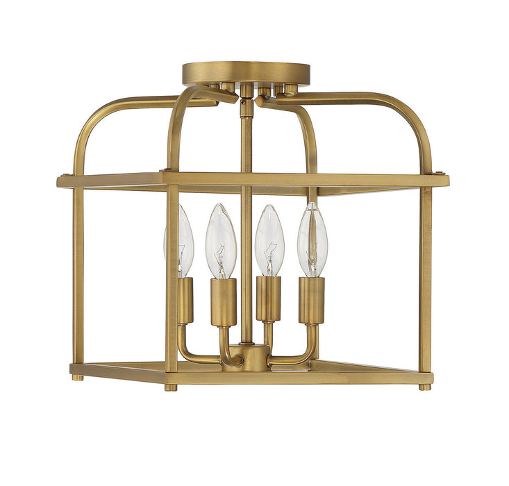Meridian M60061NB Four Light Semi-Flush Mount, Natural Brass
