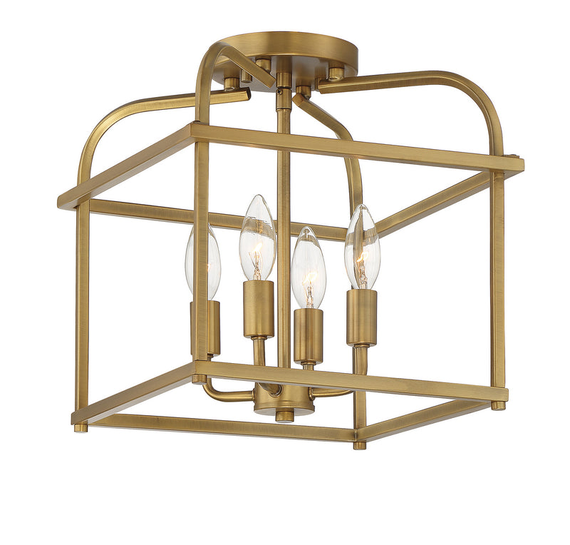 Meridian M60061NB Four Light Semi-Flush Mount, Natural Brass