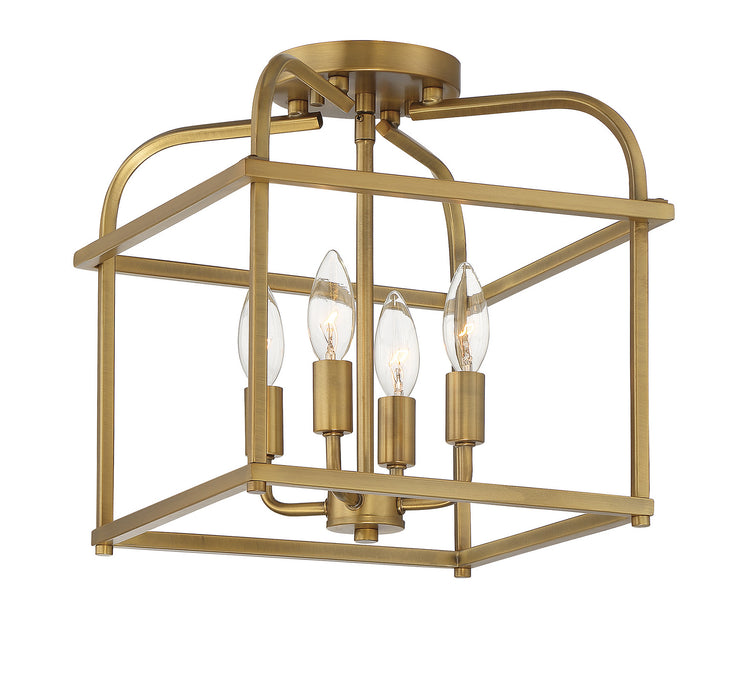 Meridian M60061NB Four Light Semi-Flush Mount, Natural Brass