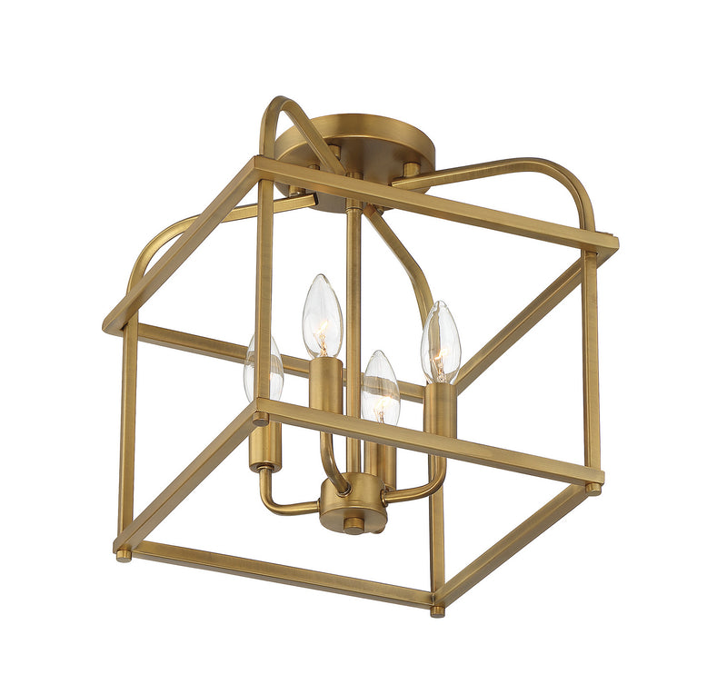 Meridian M60061NB Four Light Semi-Flush Mount, Natural Brass