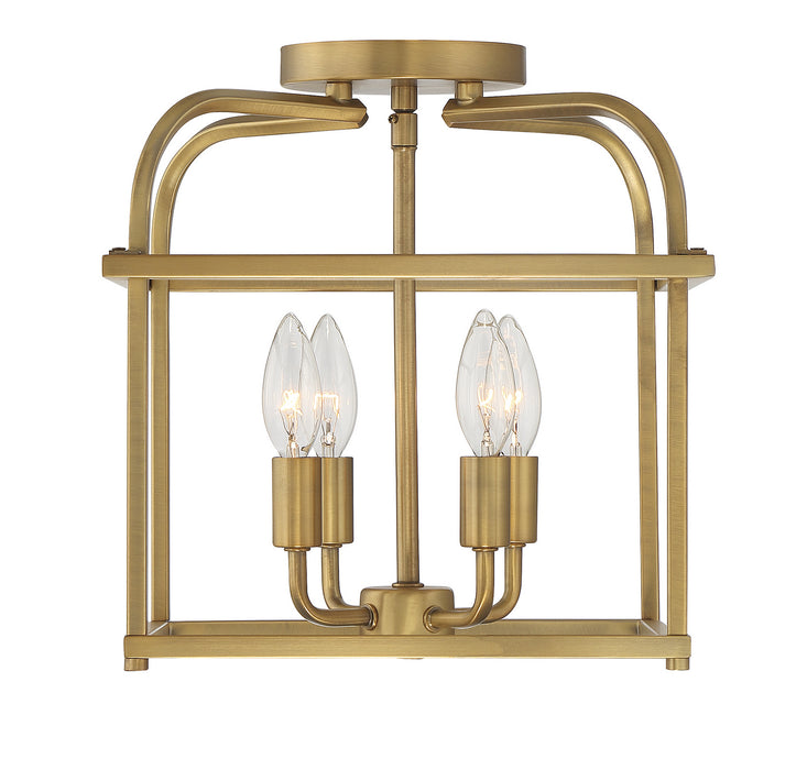 Meridian M60061NB Four Light Semi-Flush Mount, Natural Brass