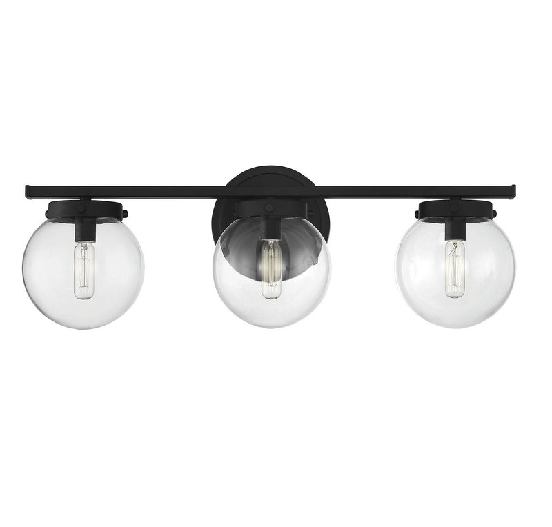 Meridian M80024MBK Three Light Bathroom Vanity Light, Matte Black