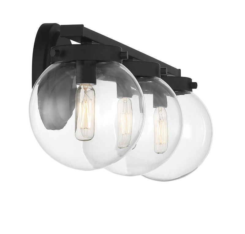 Meridian M80024MBK Three Light Bathroom Vanity Light, Matte Black