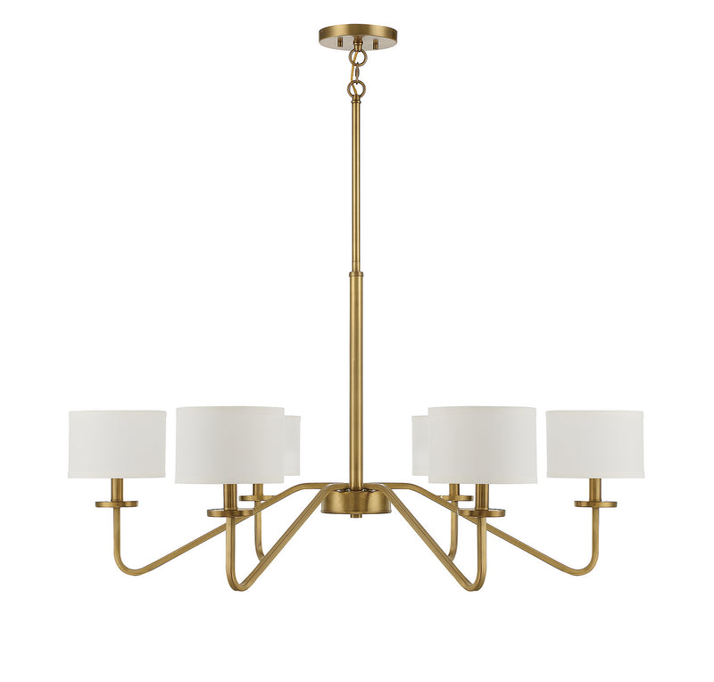 Meridian M10092NB Six Light Chandelier, Natural Brass
