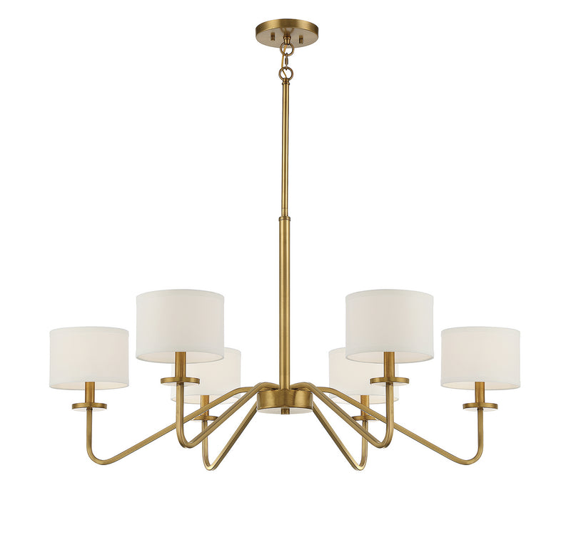 Meridian M10092NB Six Light Chandelier, Natural Brass